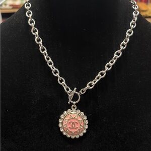 Chic Silver and Pink Pendant Necklace